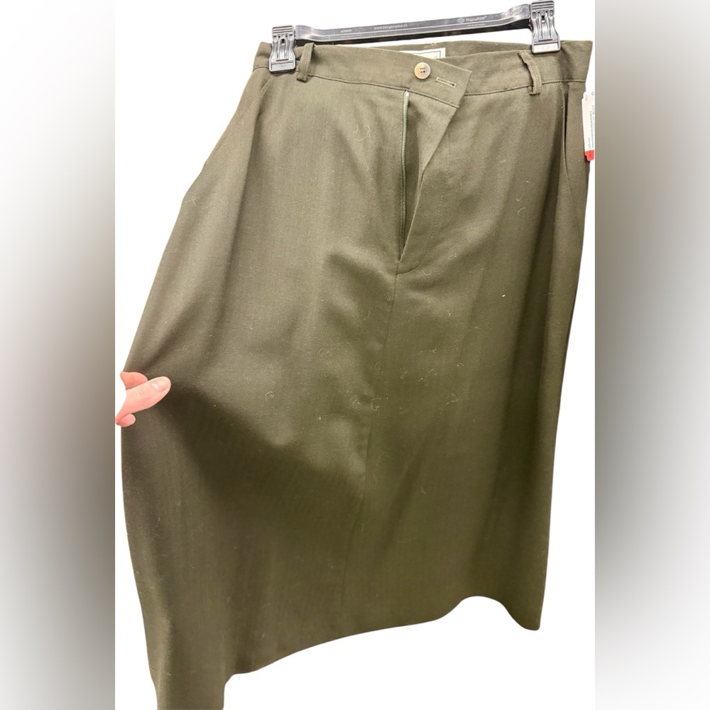 Vintage L.L. Bean 100% Wool Midi Skirt Olive Brown